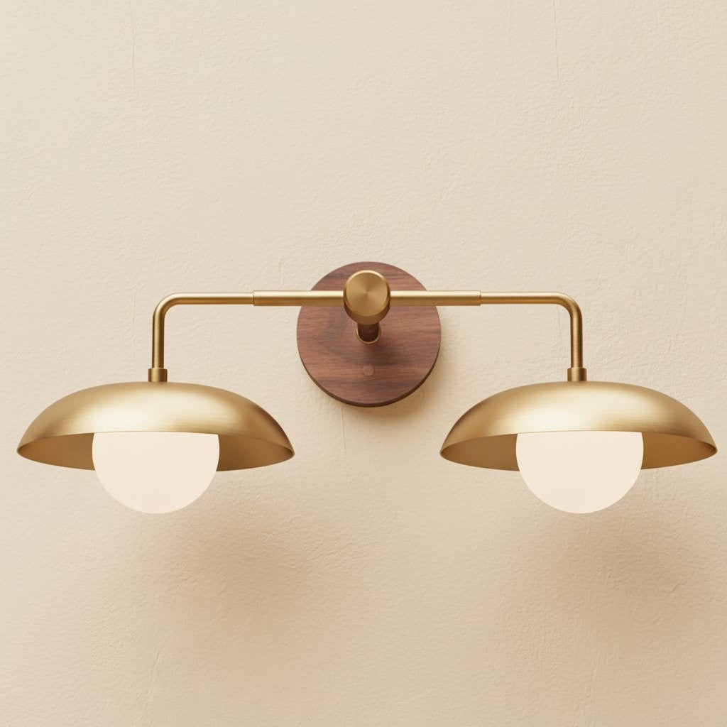 Katya Mid-century Wood Metal Double Dome Wall Sconce