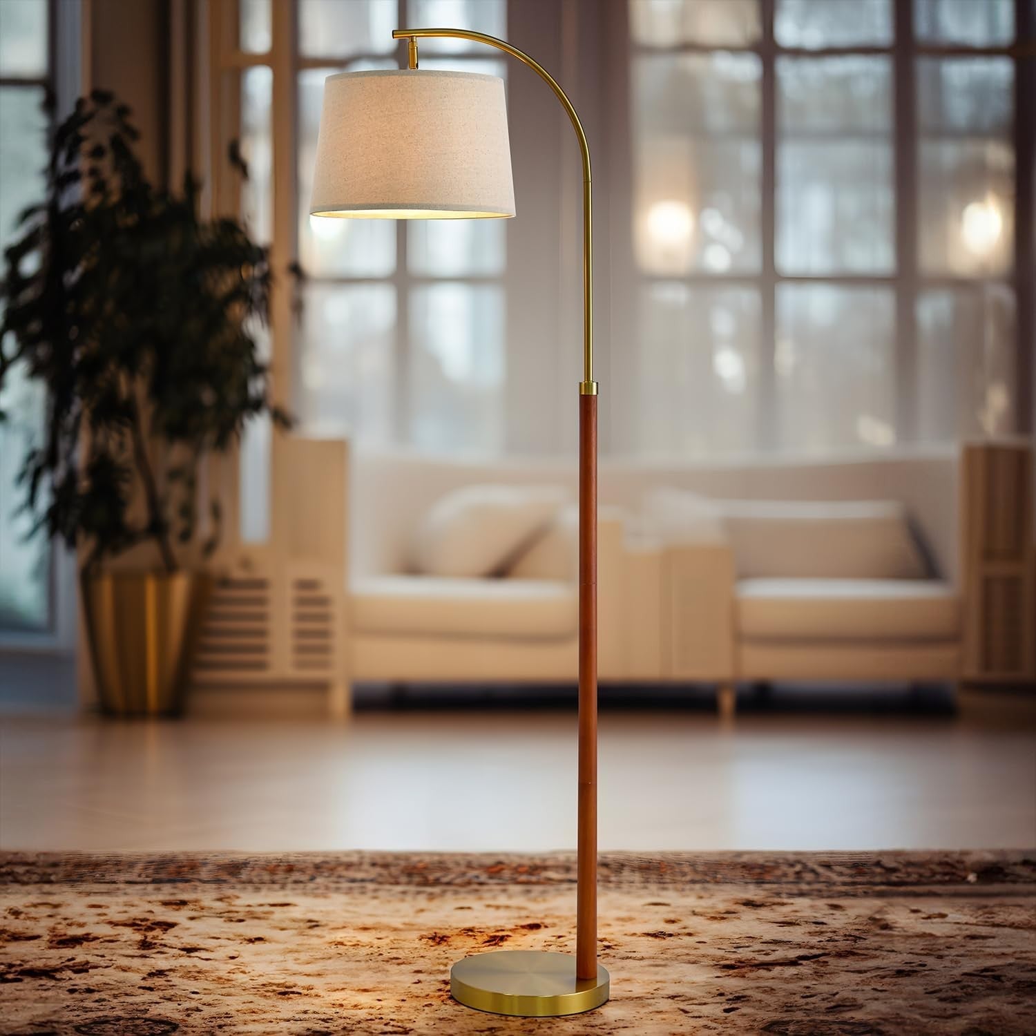 Zaden Vintage Gold Linen Shade Floor Lamp