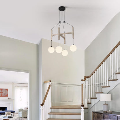 Astraea Farmhouse Wooden Branch Milk Glass Globe Chandelier