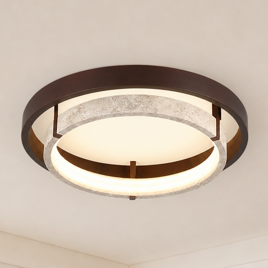 Jayce Organic Wood & Travertine Layered Round Ceiling Light