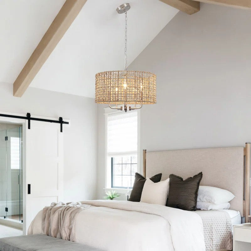 Arlo Bohemian 5 Light Natural Rattan Drum Chandelier