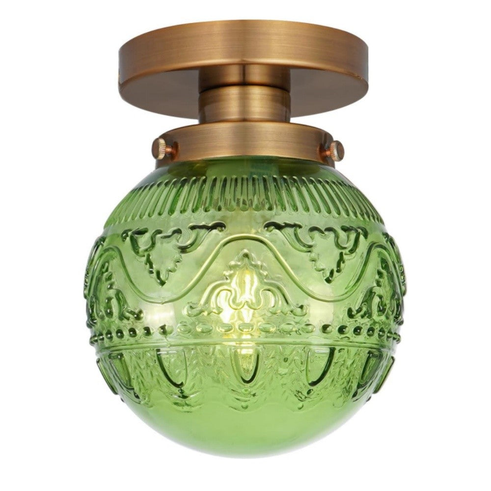 Ixionis Vintage Engraved Pattern Globe Glass Flush Mount Ceiling Light