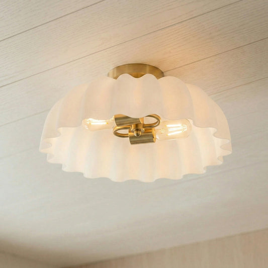 Solira Modern Pleated Milk Glass Ceiling Light