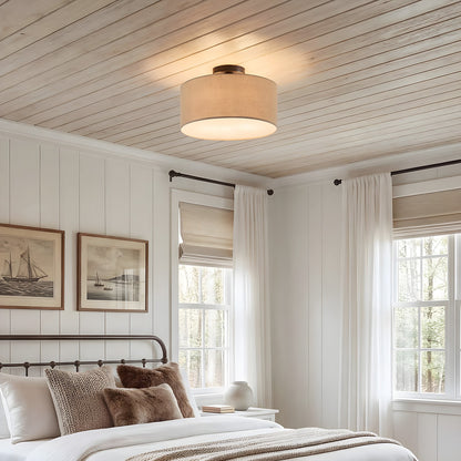 Joram White Linen Drum Ceiling Light