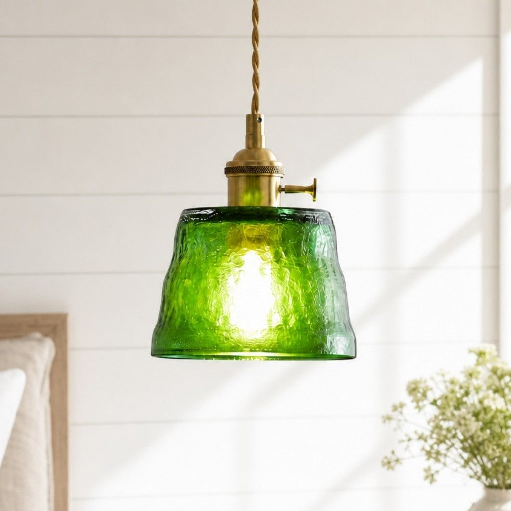 Seraphel Vintage 1-Light Glass Brass Pendant Light
