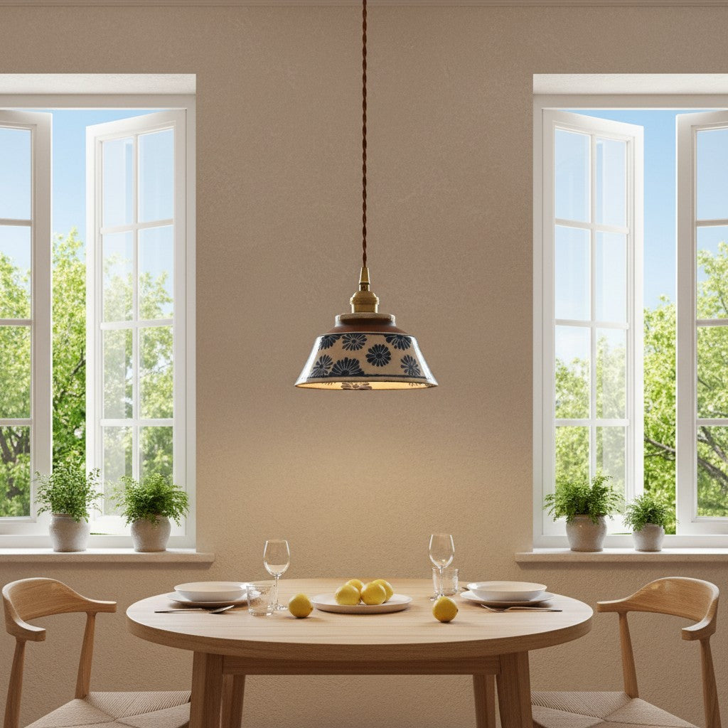 Hussein Vintage Hand-painted Ceramic Pendant Light