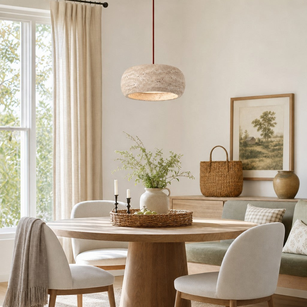 Veloria Scandinavian Travertine Round Pendant Light