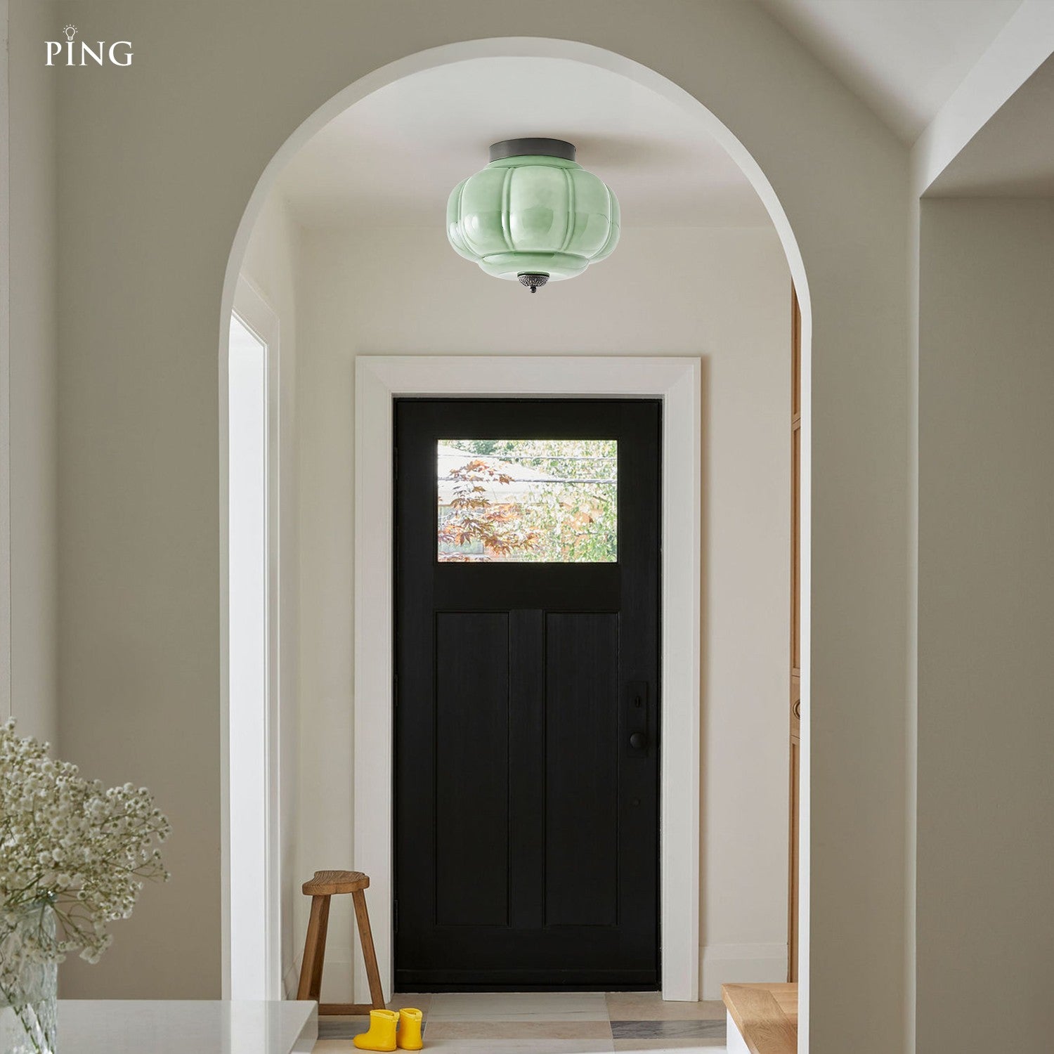 Ozita Retro Milk Glass Semi Flush Mount Eloise Ceiling Light