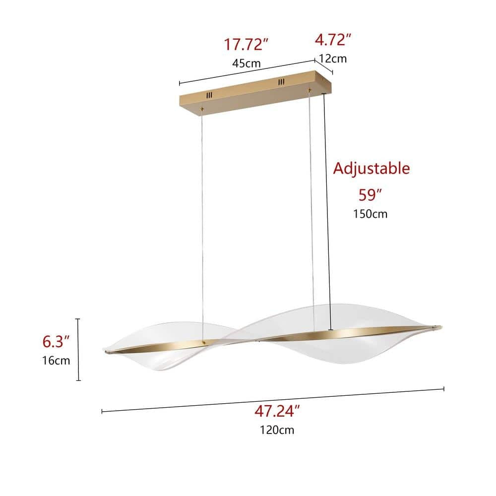Delfino Nordic Gold Wave Led Acrylic Linear Chandelier