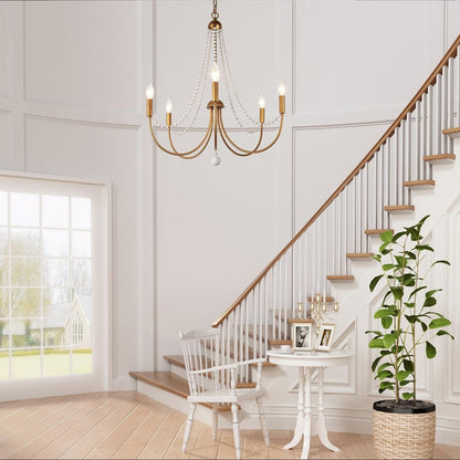 Ophelia French Country 5-Light Wood Beads Branch Chandelier