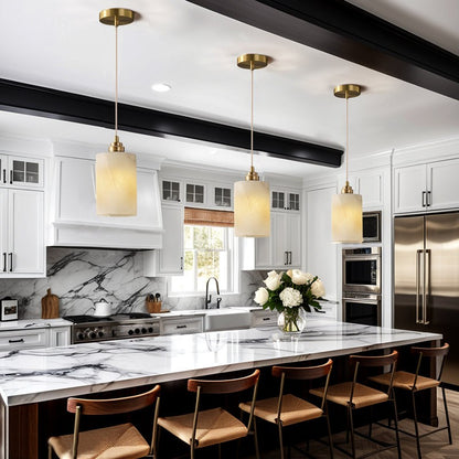 Beverlee Modern Brass Cylinder Alabaster Pendant Light