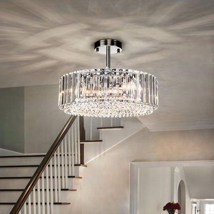 Ryxar Round Ribbed Crystal Semi Flush Mount Light