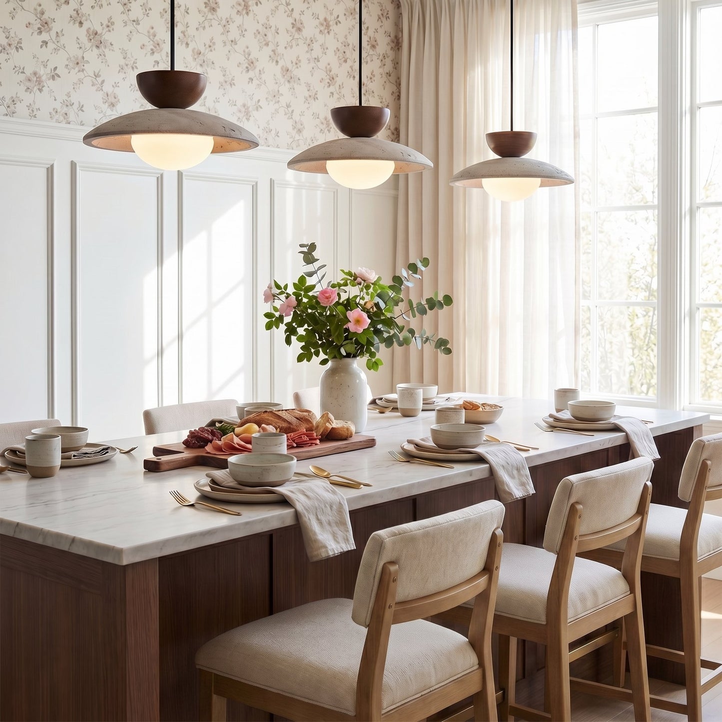 Tilda Modern Wabi-Sabi Travertine Dome Pendant Light