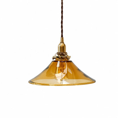 Vythar Retro Brass Cone Amber Glass Pendant Light