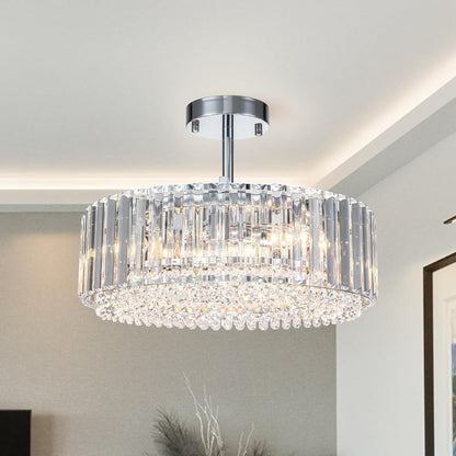 Ryxar Round Ribbed Crystal Semi Flush Mount Light