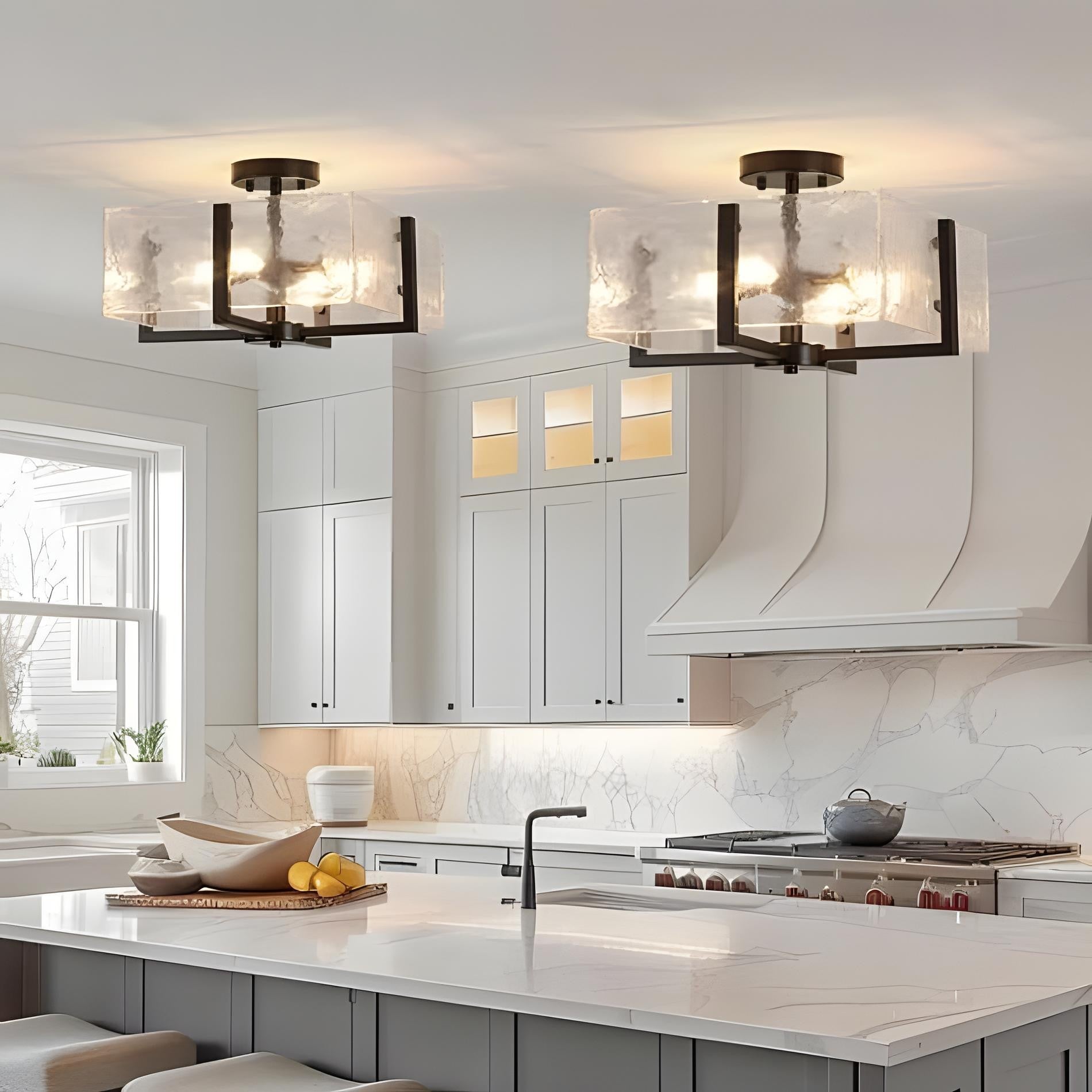 Coriander Black Rectangular Water Rippled Glass Ceiling Light