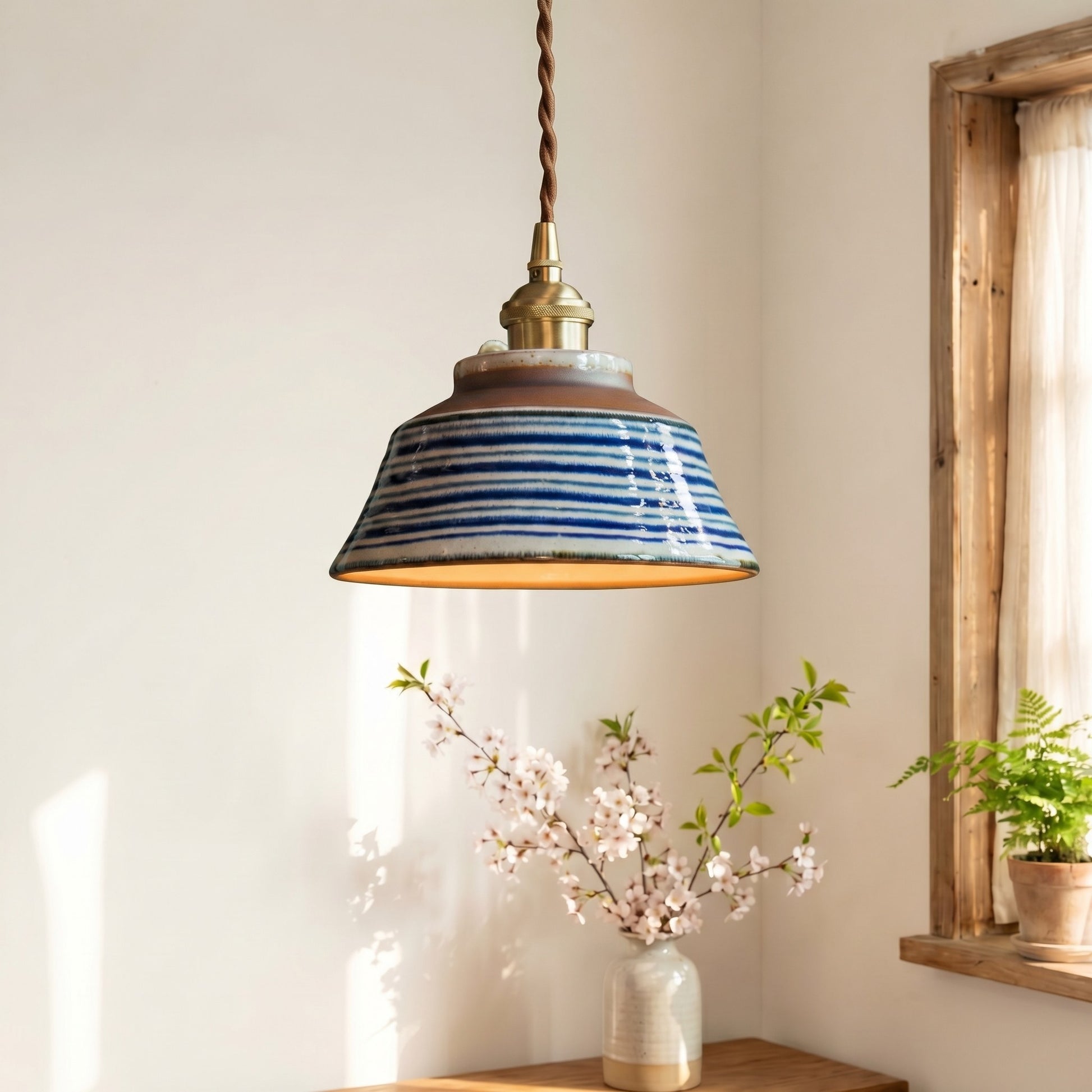 Hussein Vintage Hand-painted Ceramic Pendant Light