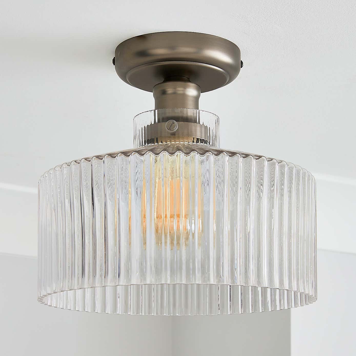 Bramwell Industrial Ribbed Glass Flush Mount Ceiling Light