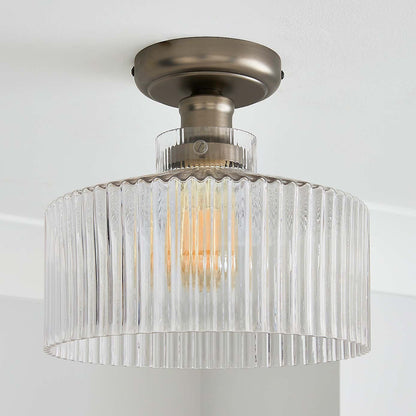 Bramwell Industrial Ribbed Glass Flush Mount Ceiling Light