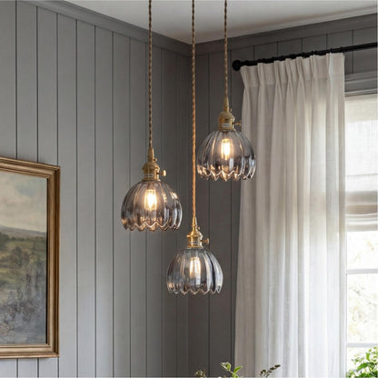 Ivana Retro Copper and Glass Tulip Pendant Light