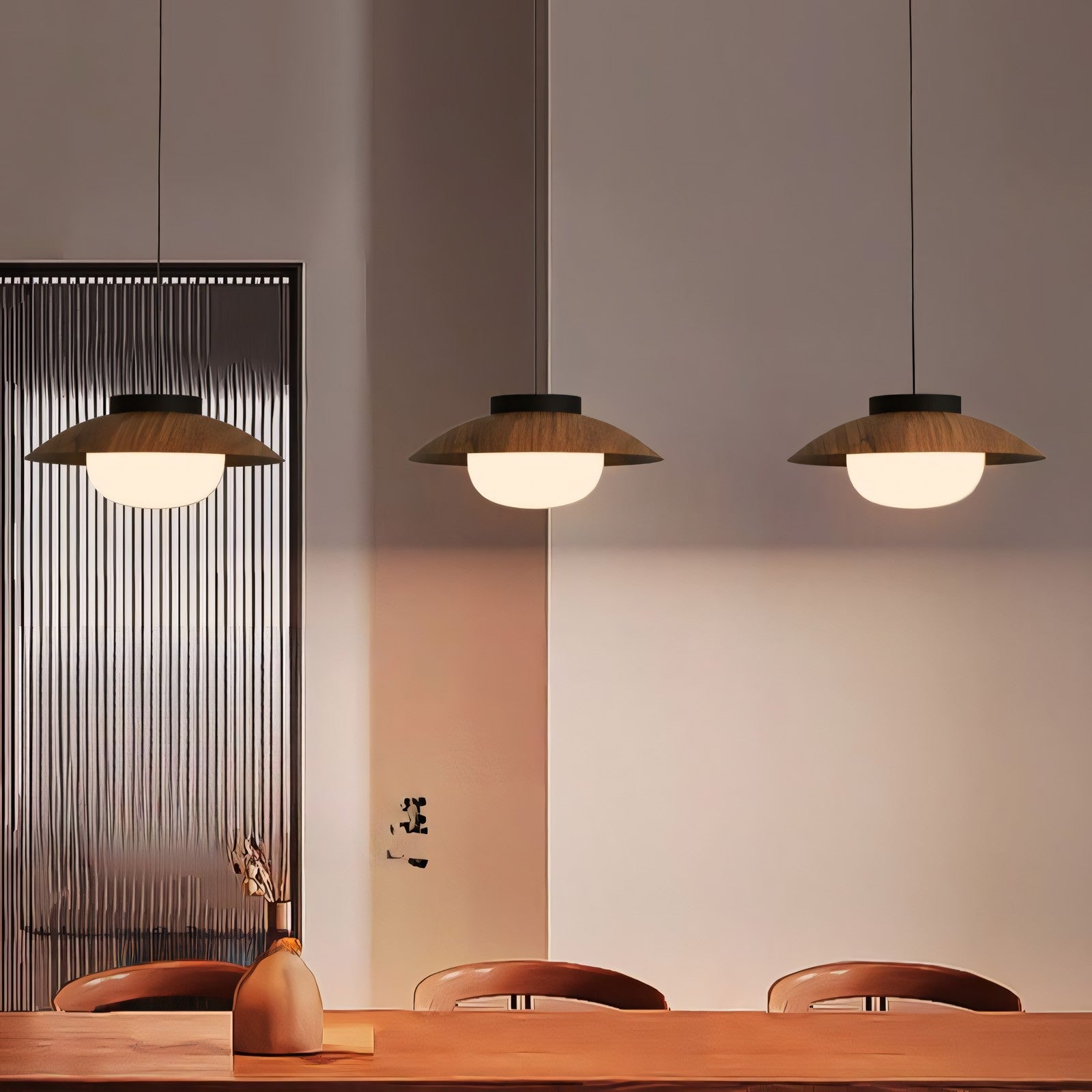 Uthar 3 Light Led Wood Color Round Pendant Light