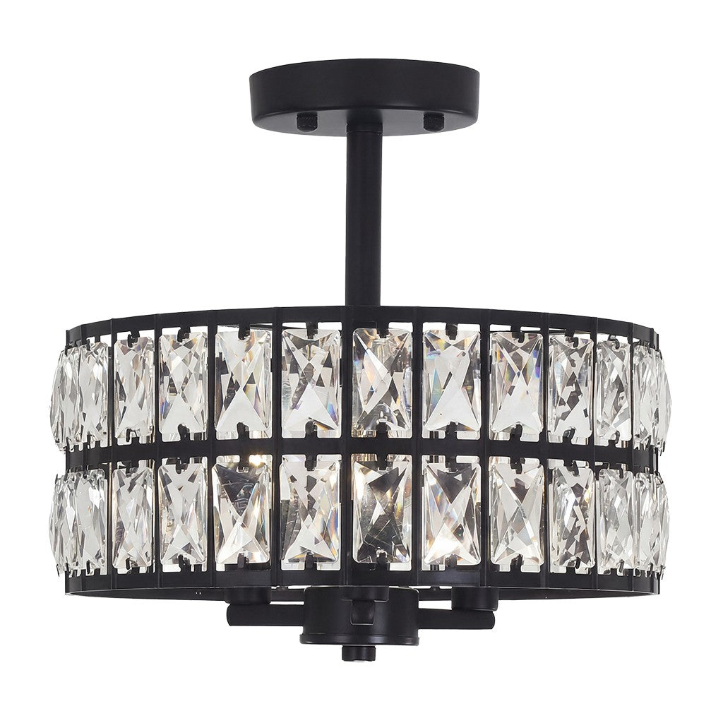 Parnika Luxury Carved Crystal Drum Semi Flush Chandelier