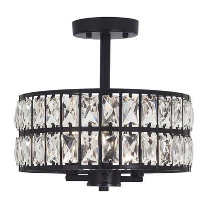 Parnika Luxury Carved Crystal Drum Semi Flush Chandelier