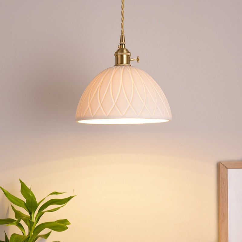 Carlo KiKi Fluted Ceramic Brass Pendant Light