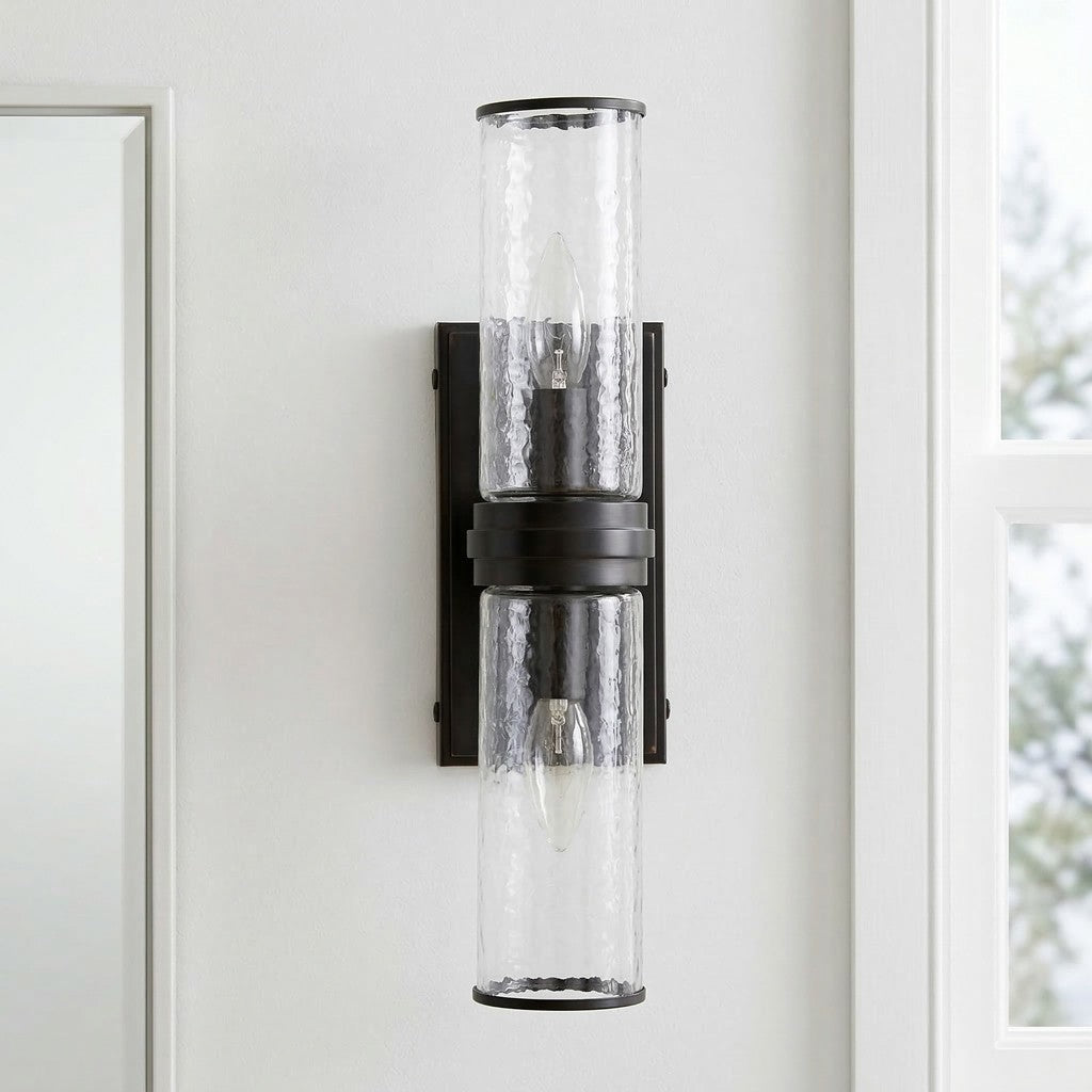 Cora Farmhouse Hammered Glass Double Tube Sconce