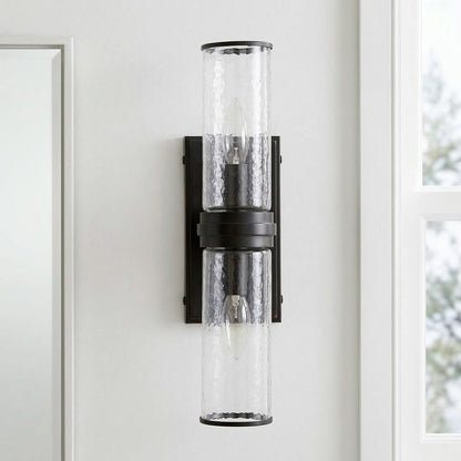 Cora Farmhouse Hammered Glass Double Tube Sconce