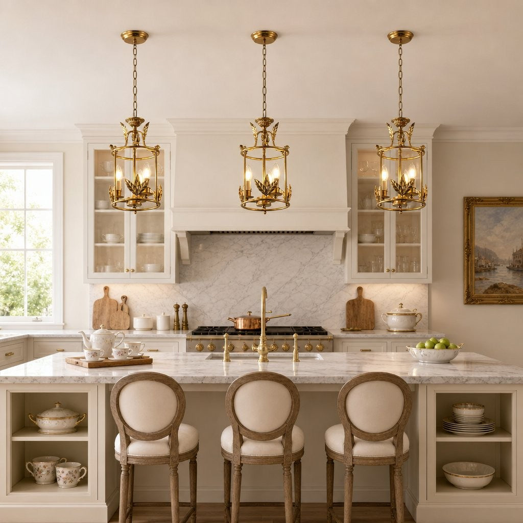 Bailee Vintage Decorative Leaf 3-Light Metal Lantern Pendant Light