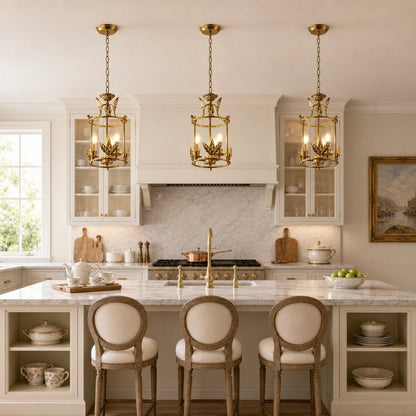 Bailee Vintage Decorative Leaf 3-Light Metal Lantern Pendant Light