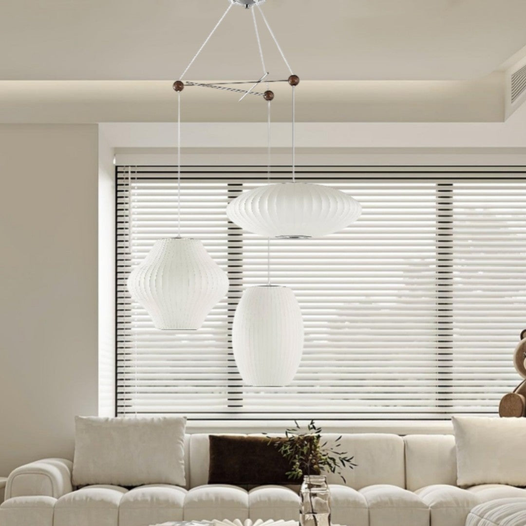 Noah White Triple Pear Bubble Silk Pendant Light