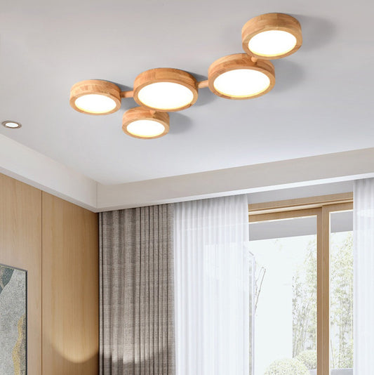 Phelith Modern Multi Heads Wood LED Ceiling Light