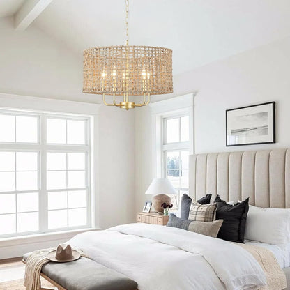 Arlo Bohemian 5 Light Natural Rattan Drum Chandelier