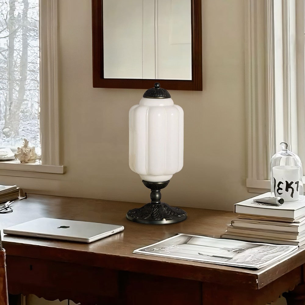 Nexos French Retro Cream Glass Textured Eloise Table Lamp