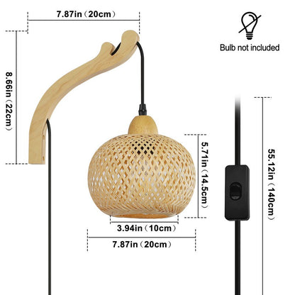 Deyron Rattan Hanging Wood Plug In Wall Mounted Lamp