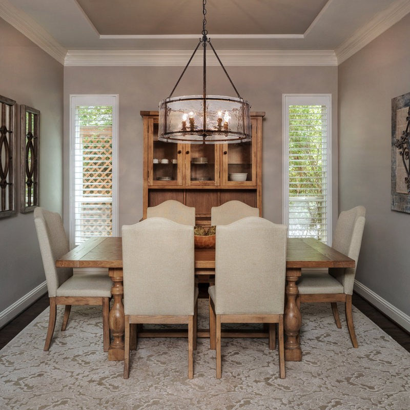 Coriander Farmhouse Water Ripple Glass Drum Chandelier