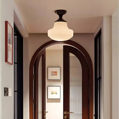 Iveria Striped Milk Glass Schoolhouse Flush Mount Ceiling Light