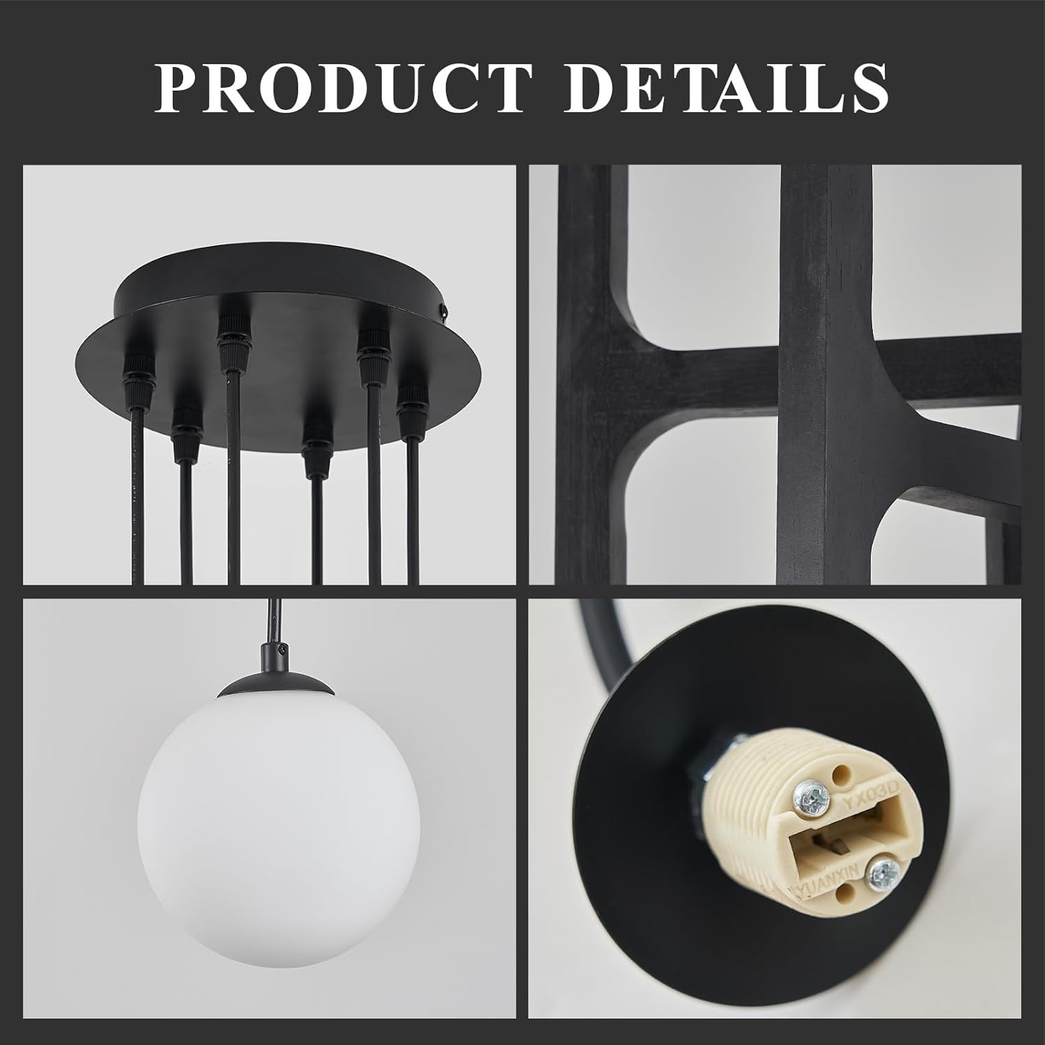 Astraea Farmhouse Wooden Branch Milk Glass Globe Chandelier