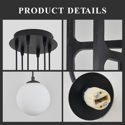 Astraea Farmhouse Wooden Branch Milk Glass Globe Chandelier