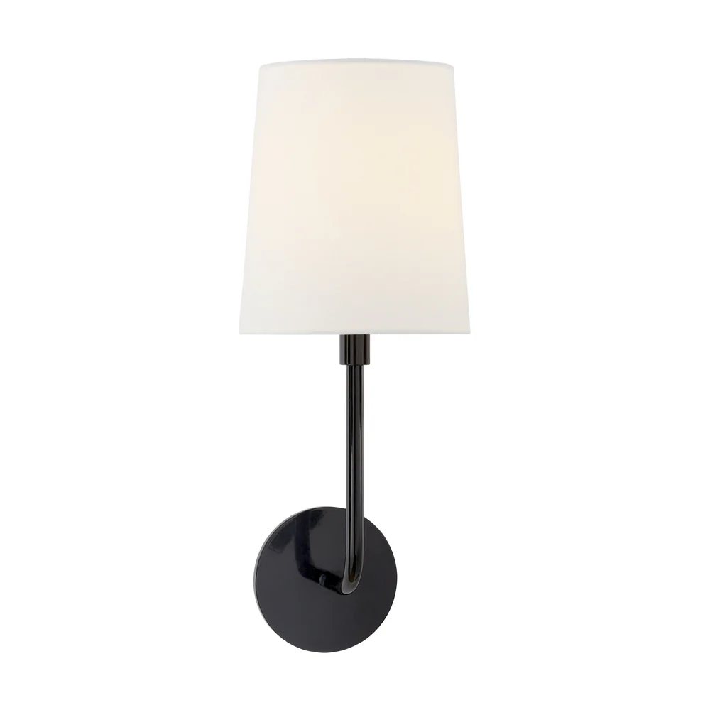 Syrinth Farmhouse Linen Shade Curved Arm Wall Lamp