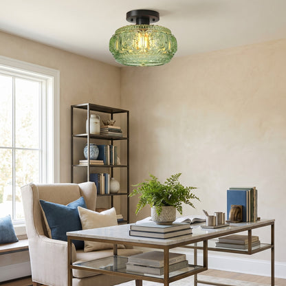 Ixionis Retro Carved Glass Semi Flush Ceiling Light