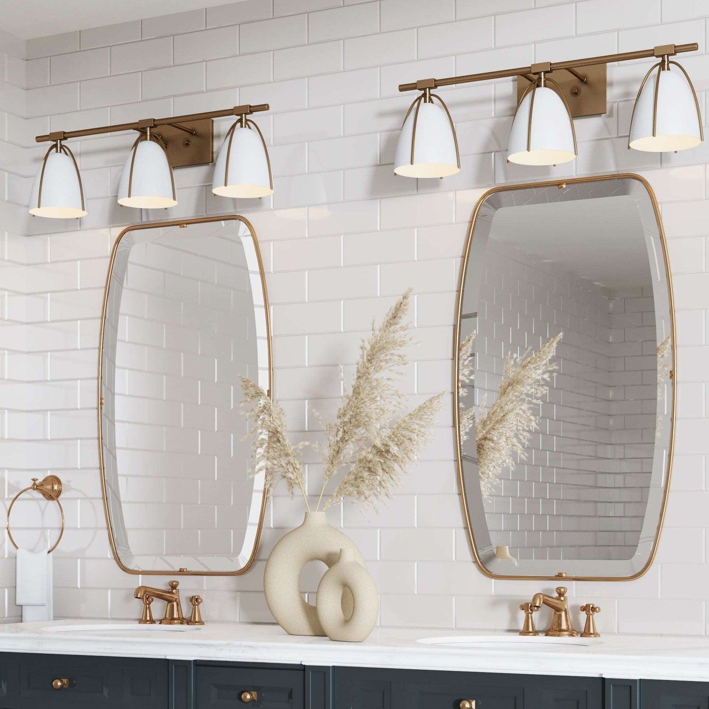 Glyntor 3 Light Metal White Cage Bathroom Vanity Light