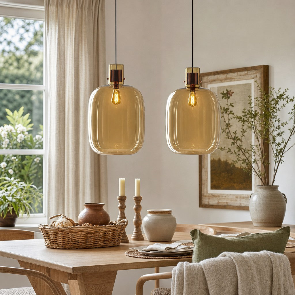 Dravon Minimalist Amber Glass Bottle Pendant Light