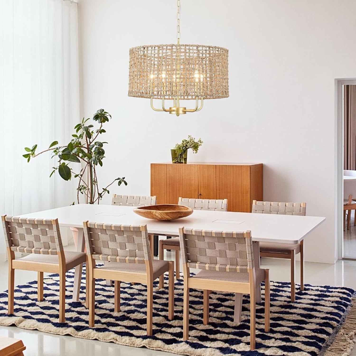 Arlo Bohemian 5 Light Natural Rattan Drum Chandelier