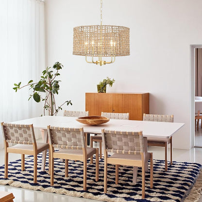 Arlo Bohemian 5 Light Natural Rattan Drum Chandelier