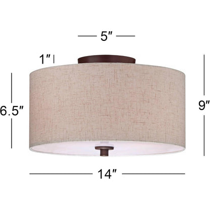 Jynor Bronze Oatmeal Fabric Drum Semi Flush Mount Light