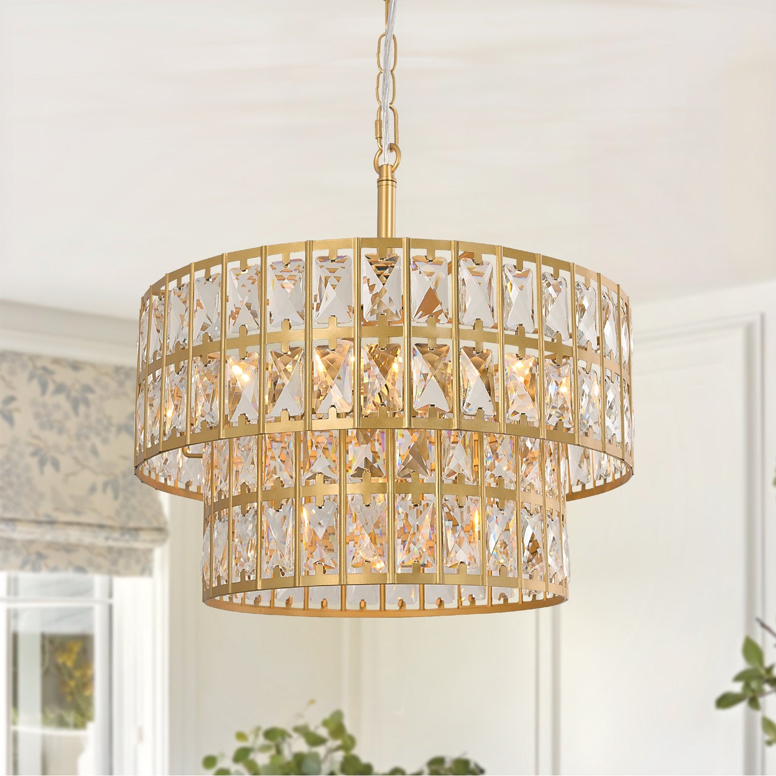 Gracie Luxurious Double Drum Crystal Chandelier