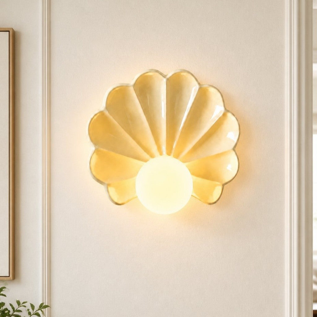 Kristian French Vintage Ceramic Cream Shell Wall Sconce